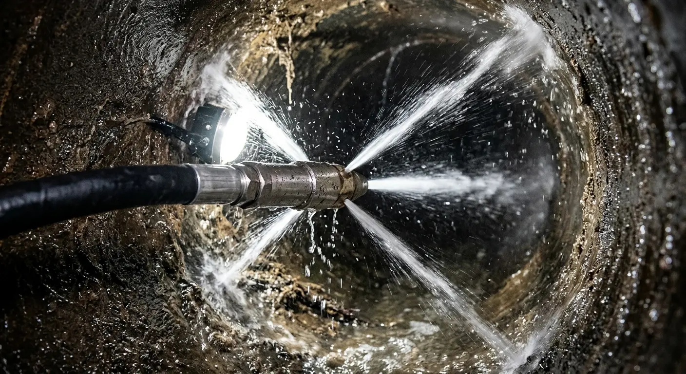 High-pressure hydro jetting nozzle cleaning sewer pipe for Sewer Line Relining in Palm River-Clair Mel
